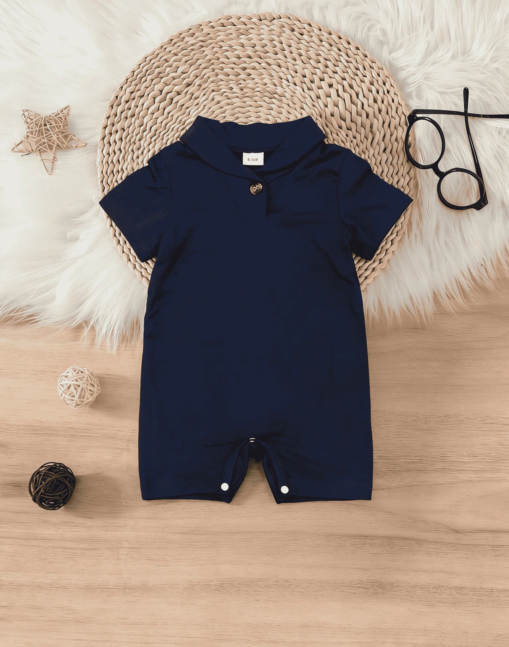 Baby Boys Summer Short Romper, Striped/Navy Sleeveless Polo Collar Jumpsuit, Casual Infant One-Piece Outfit 0-24M