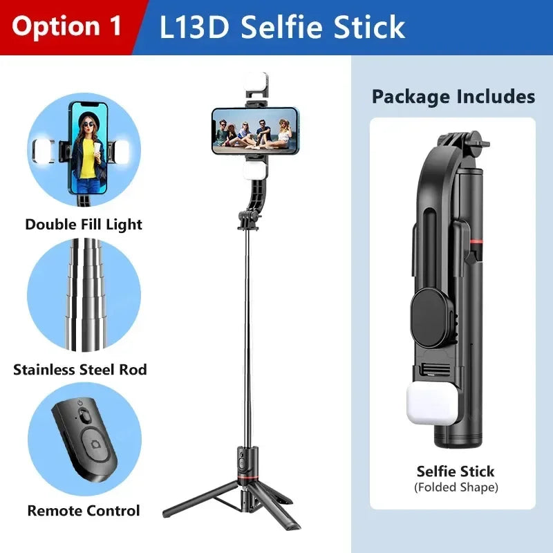 Foldable Selfie Stick Doule LED Fill Light with Wireless Bluetooth Remote Desktop Tripod Stand For iOS Android Smartphone Holder