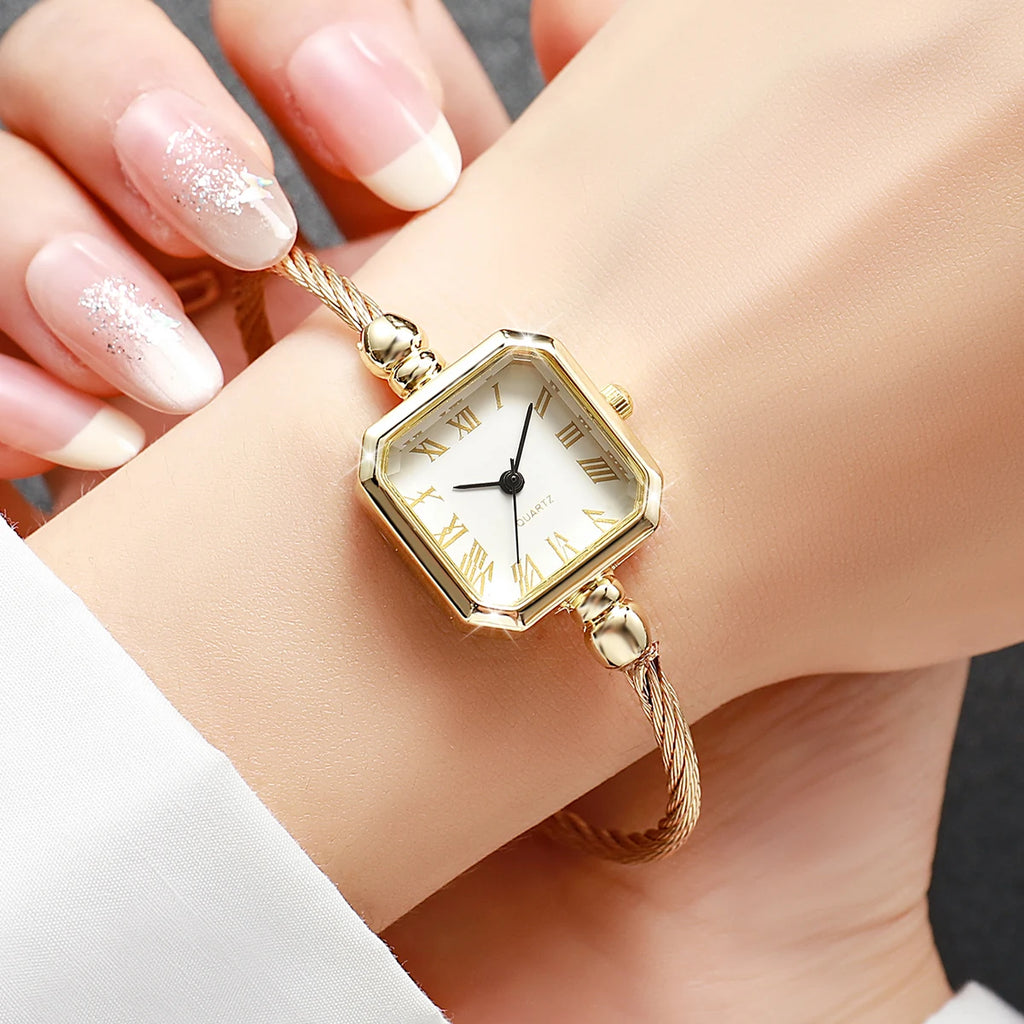 1/4PCS Fashion Square Roma Dial Women Quartz Watch Elegant Bracelet Strap Wristwatch Reloj Mujer Girls Clock Gift (Without Box)
