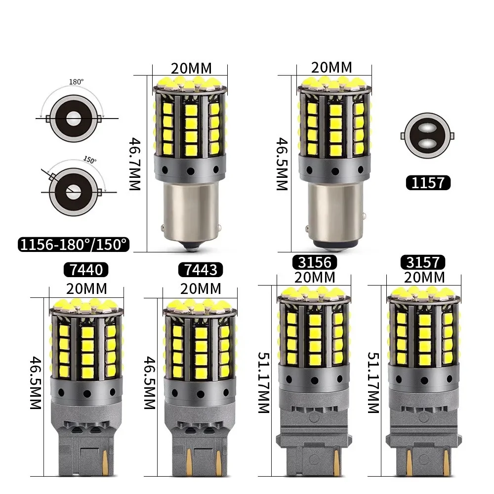 Turn Signal Reverse Brake Light Bulbs 1156 BA15S P21W BAU15S PY21W1157 BAY15D P21/5W LED Canbus 3030 44SMD 7440 7443 W21W T20