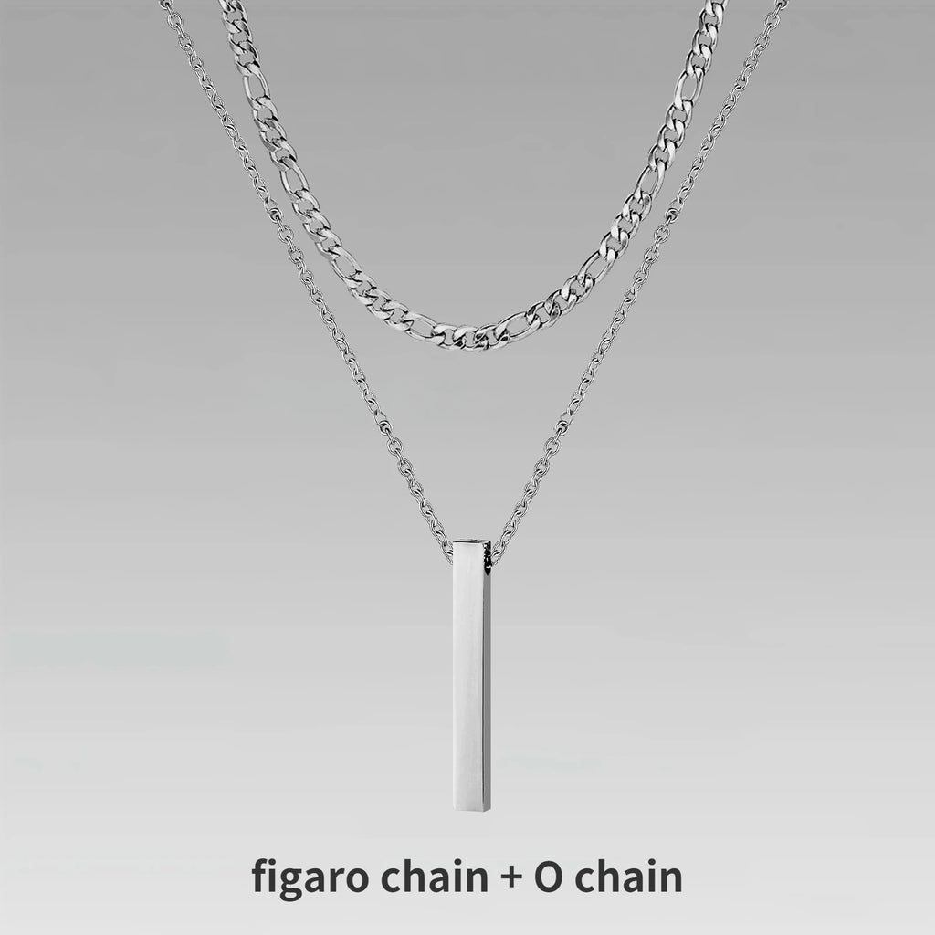 Vnox 3D Vertical Bar Necklaces for Men, Layering Stainless Steel Geometric Pendant, Layered Wheat Rope Cuban Chain, Boy Collar