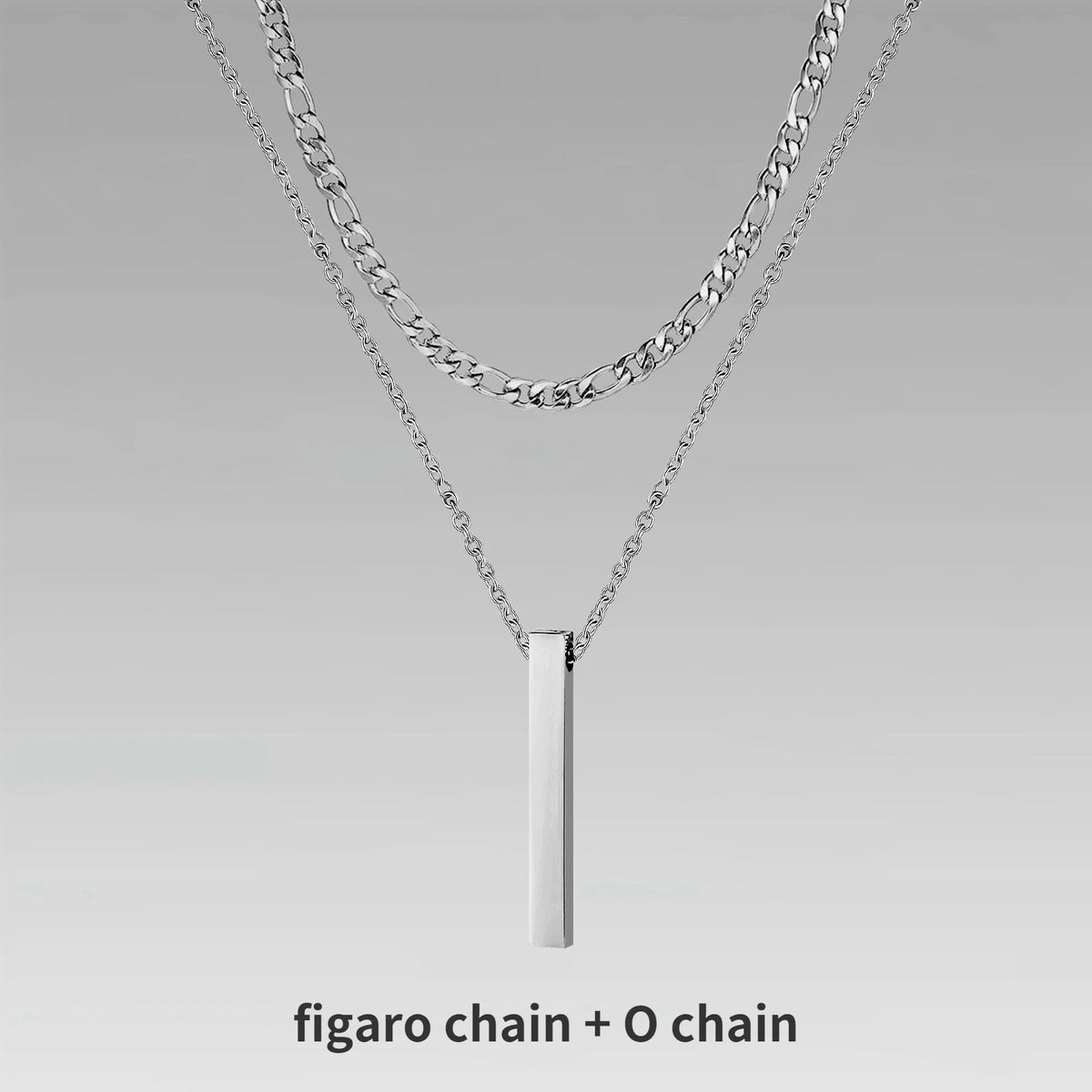 Vnox 3D Vertical Bar Necklaces for Men, Layering Stainless Steel Geometric Pendant, Layered Wheat Rope Cuban Chain, Boy Collar