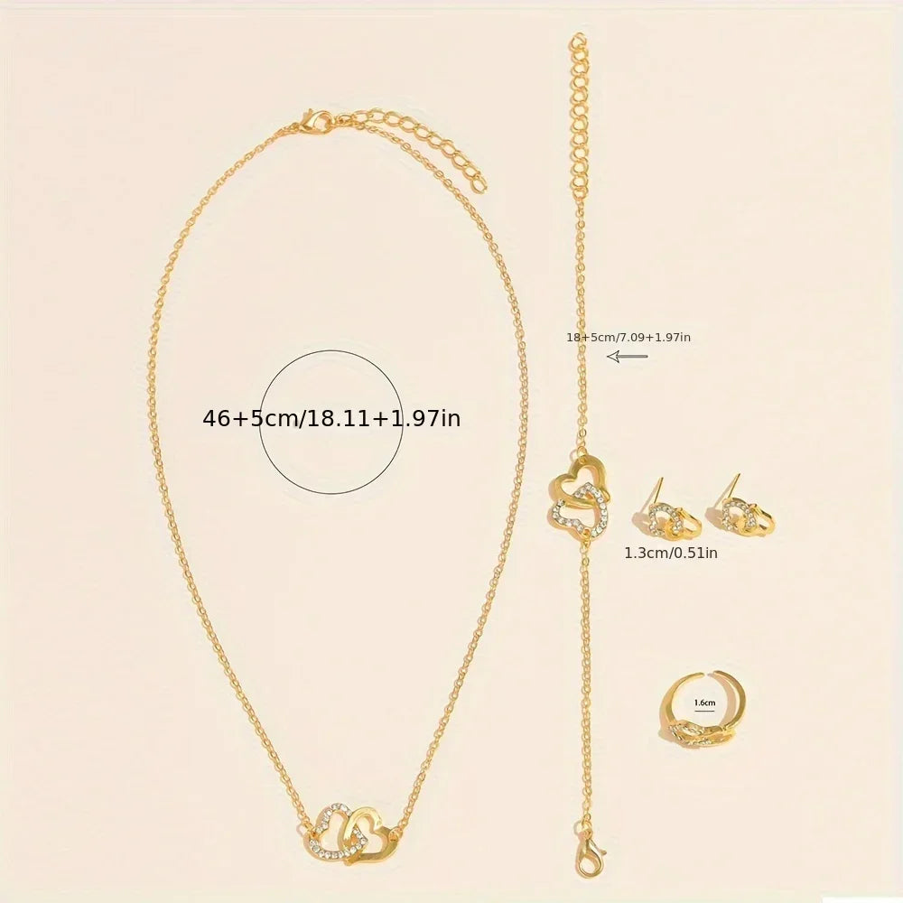 1pc Rhinestone Decor Quartz Watch Elegant Round Pointer Analog Electronic Watch & 5pcs Jewelry Set, Gift For Mom/Girlfriend