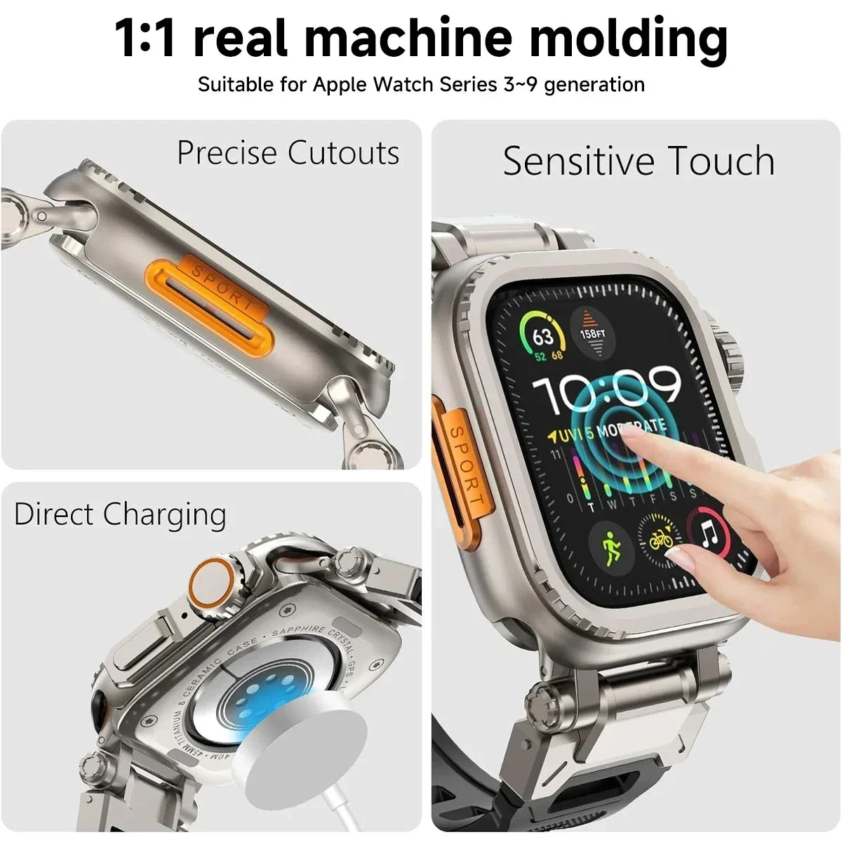 45MM 44MM Metal Watch Case For Apple Watch Series 9 8 7 5 6 4 SE 45mm Sport Change To Ultra Protection Bumper Cover