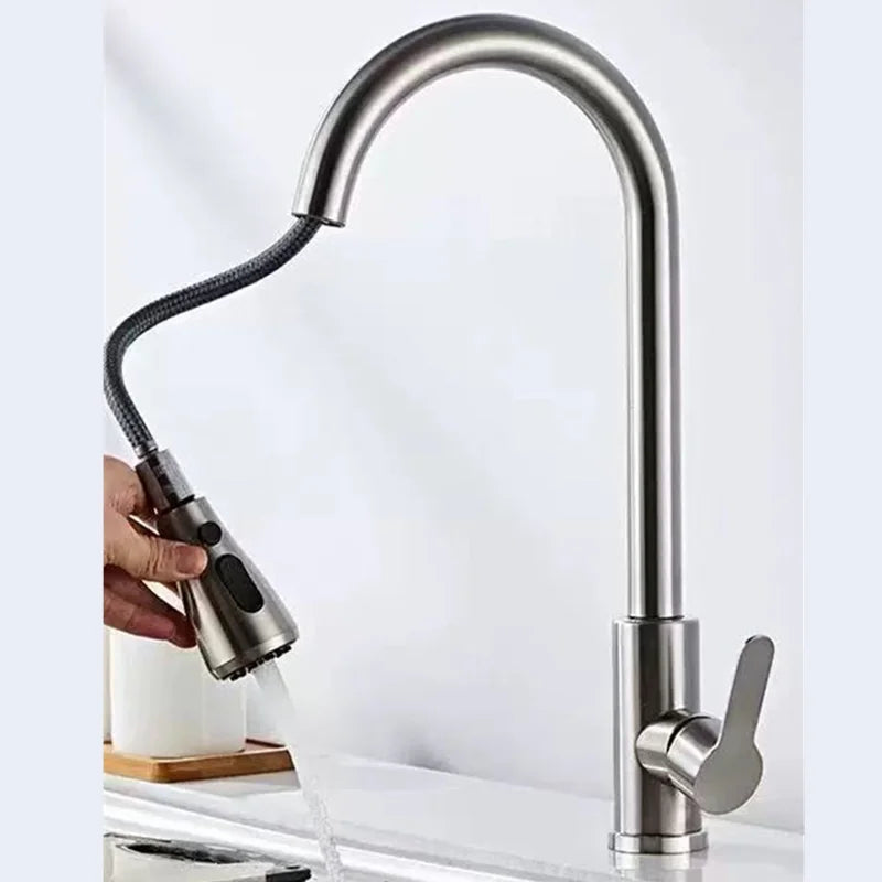 Black  Kitchen Faucet Pull Out Brushed Nickle Stainless Steel Kitchen Mixed Tap Kitchen Sink Tap