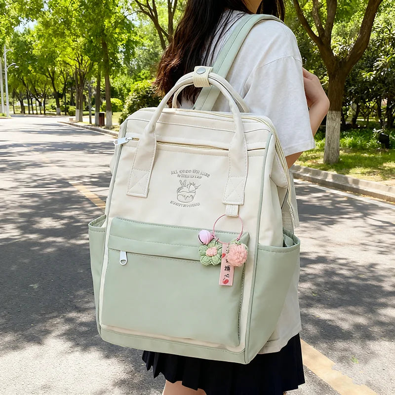 Japan Trend Color Matching Waterproof Backpack Leisure Travel Bagfor Women and Girls Large Capacity Sports Weekend Trip Sportbag