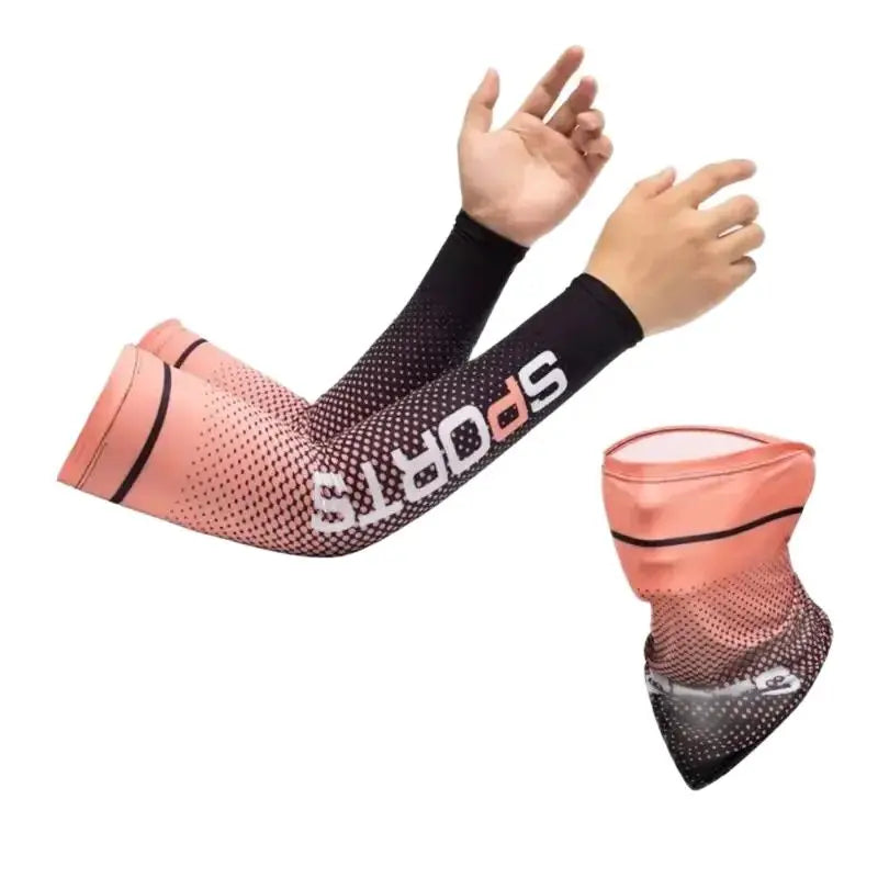 2Pcs Set UV Protection Long Sleeve with Full Face Mask Outdoor Sport Cycling Ice Silk Breathable Neck Protector Arm Cover