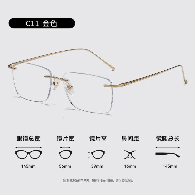 BCLEAR Classic Rimless Glasses Frame Men Ultralight Optical Prescription Eyeglasses New Pure Titanium Square Myopia Eyewear
