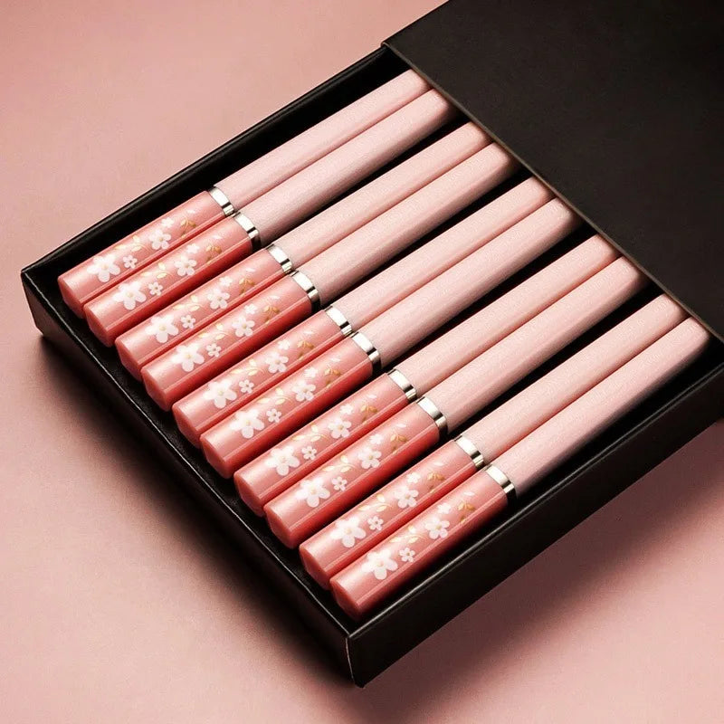 1 Pair Chinese Style Non-Slip Eco-Friendly Pink Cherry Blossom Household Kitchen Alloy Chopsticks Hot Pot Table Setting