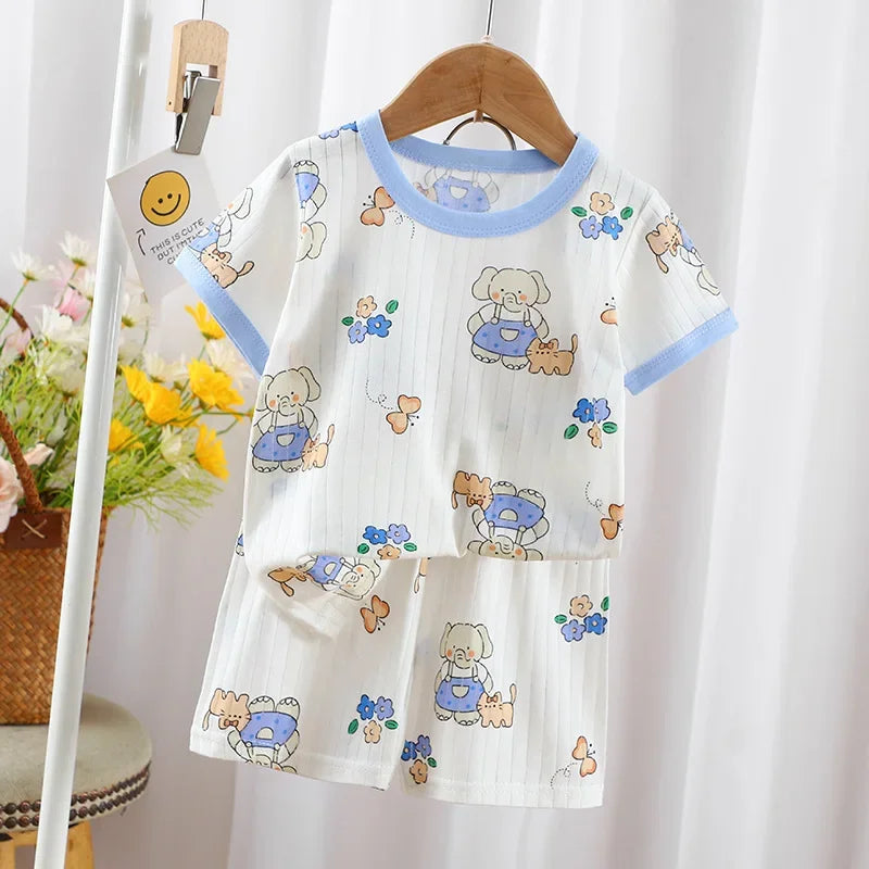 2024 New Summer Children's Clothing Boys Girls Short-sleeved Shorts Suit Baby T-shirt + Pants  Pure Cotton Clothes Set