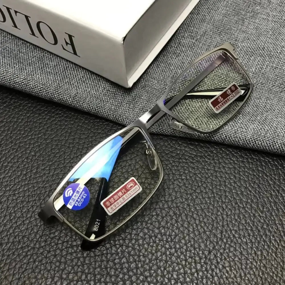 Stainless Steel Men Business Reading Glasses for Reader Mens Blue Light Blocking Presbyopia Optical Eyeglasses +1.0 1.5 2.0 2.50