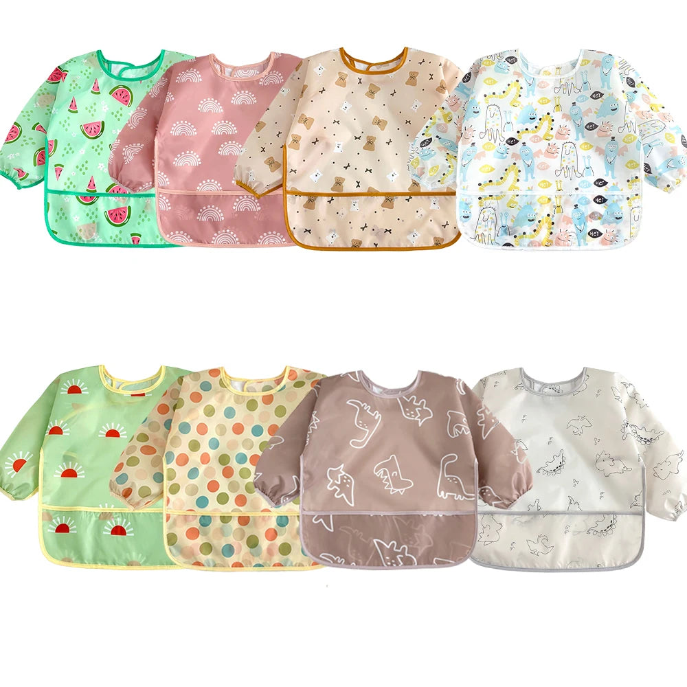 Waterproof Full Sleeve Baby Bibs Children Apron Long Sleeve Feeding Smock Kids Eating Breastplate Infant Scarf Clothing