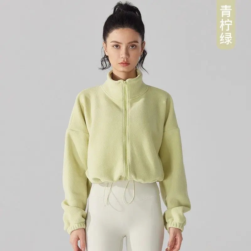 Blouse Outerwear Yoga Wear Women's Autumn/Winter Zip-up Long Sleeves Fleece-lined Warm New Casual Comfortable Minimalist Niche