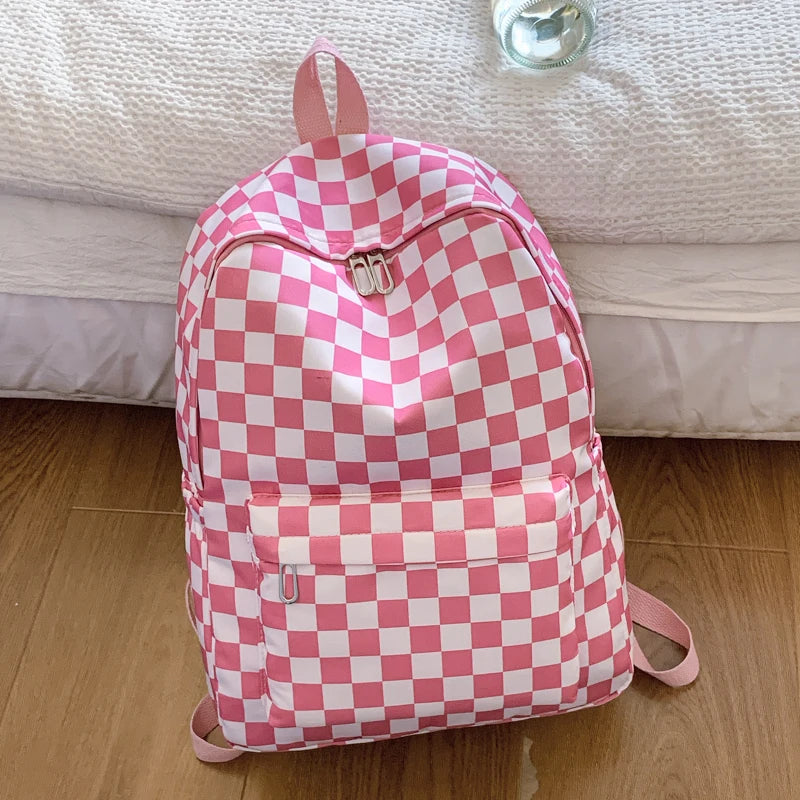 Checkerboard Laptop Backpack for Women - Fashion Print Crossbody Set Multi Pocket Adjustable Straps Campus Commute Essentials
