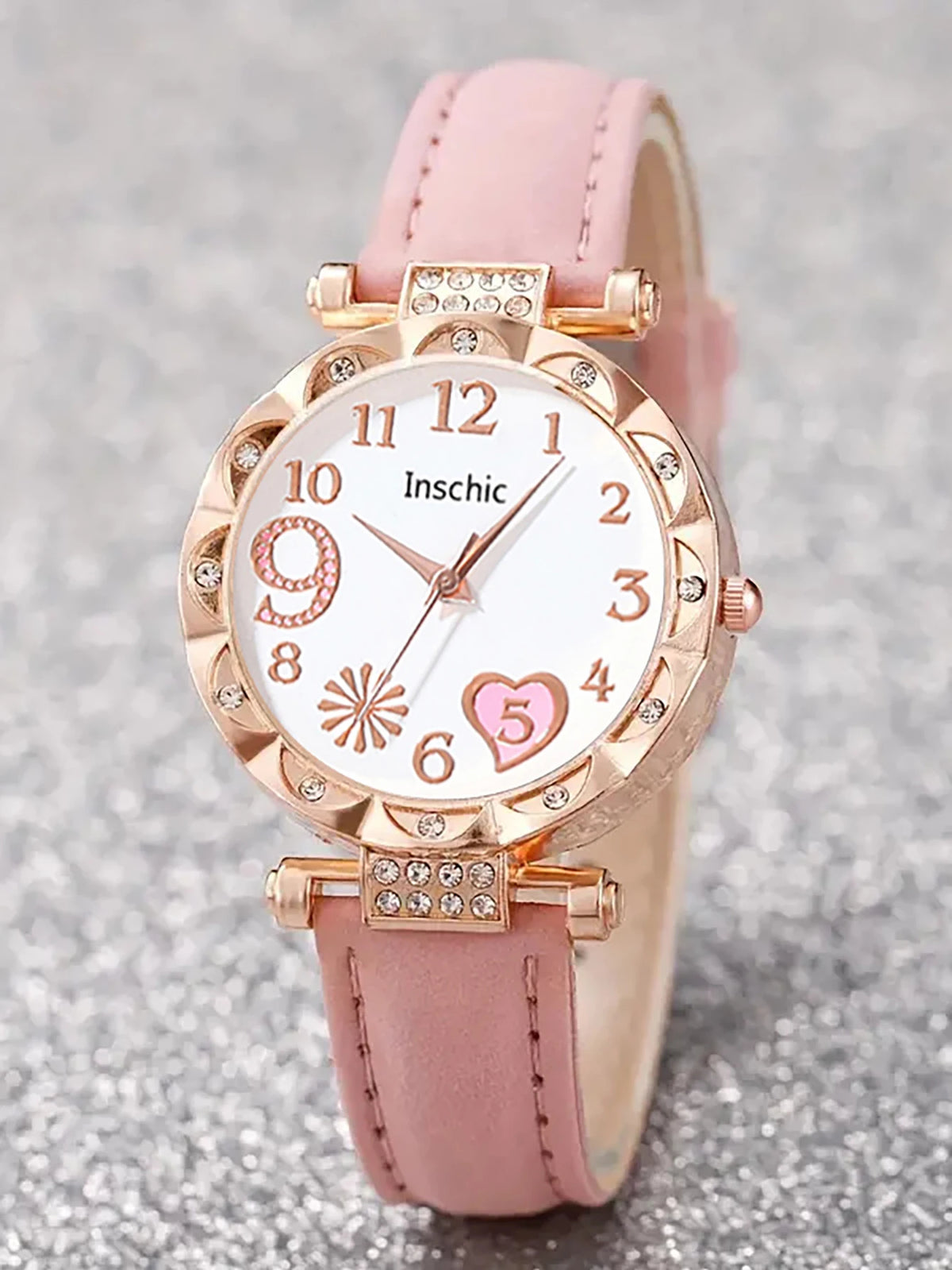Women's Quartz Watch and Set of Inlaid Jewelry, Gift with Heart-Shaped Design, Does Not Include the Box