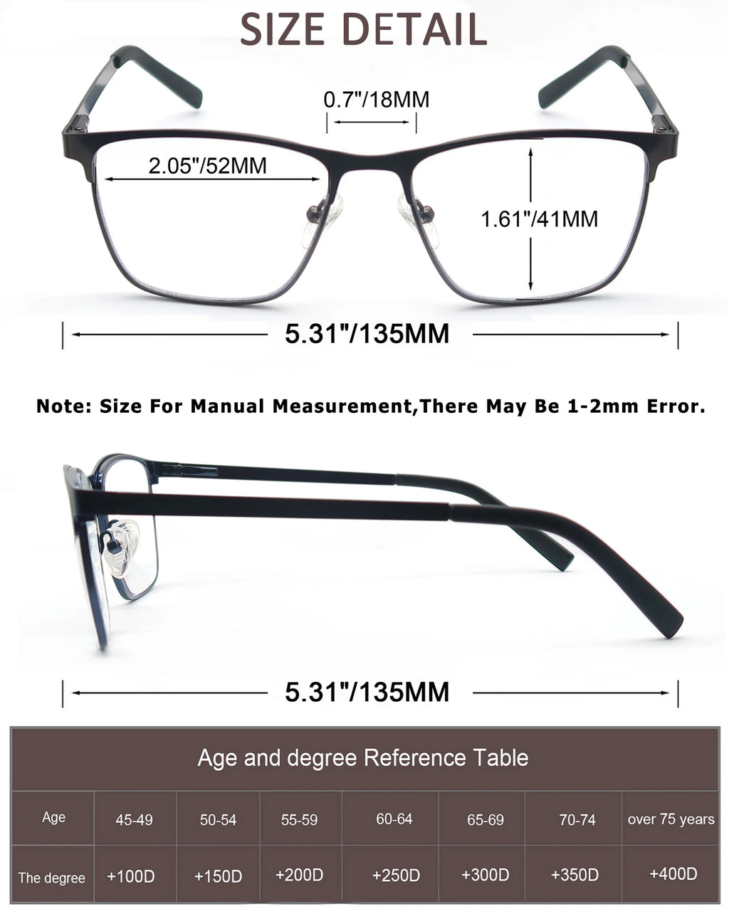MODFANS Blue Light Reading Glasses for Men Metal Frame Computer Readers Presbyopia Magnifier Lens Eyewear Diopter +0.75 to +4.0