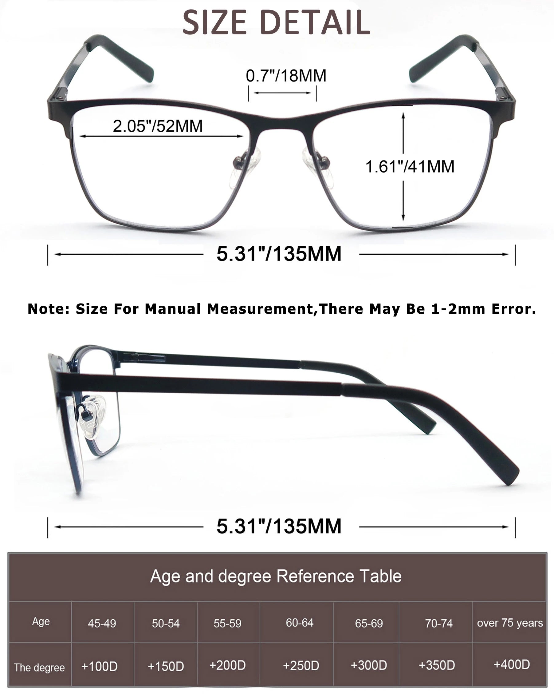 MODFANS Blue Light Reading Glasses for Men Metal Frame Computer Readers Presbyopia Magnifier Lens Eyewear Diopter +0.75 to +4.0