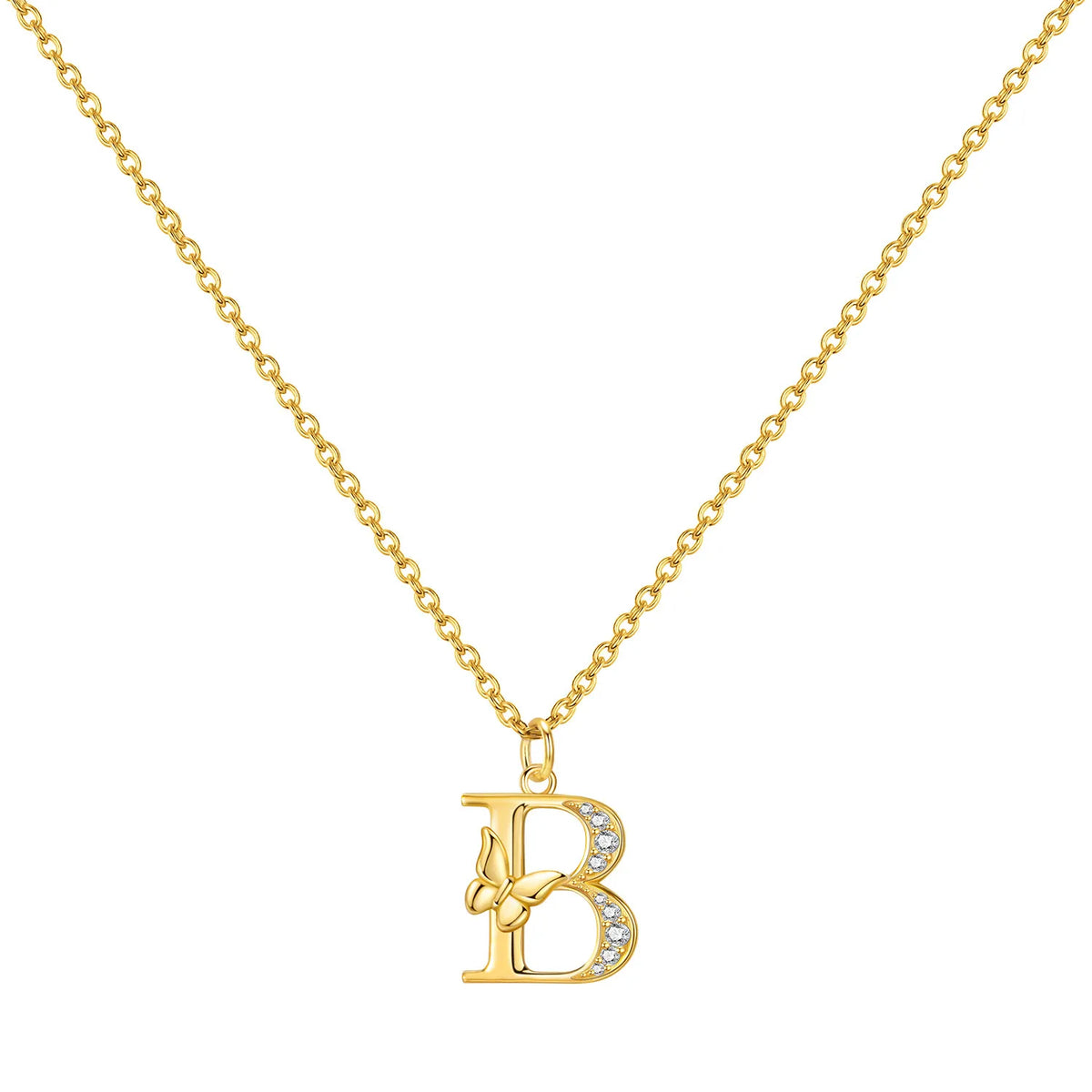 Original 925 Sterling Silver 18K Gold Zircon Butterfly A-Z 26 Letter Y-shaped Chain Necklace For Women Commemorate Jewelry Gift