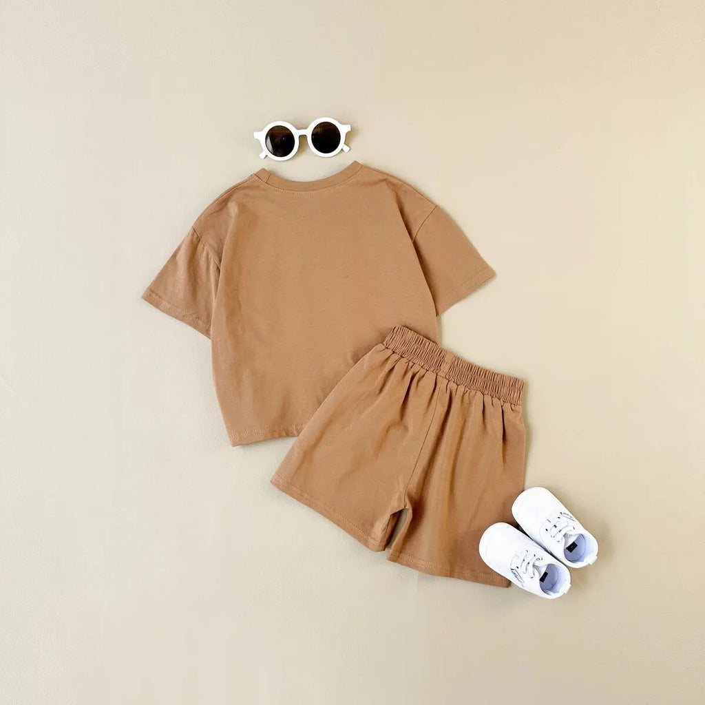 2024 Toddler Baby Summer Casual Clothes Sets Solid Short Sleeve T-shirt Tops Short Pants Boys Girls Clothes 2Pcs Set Clothes