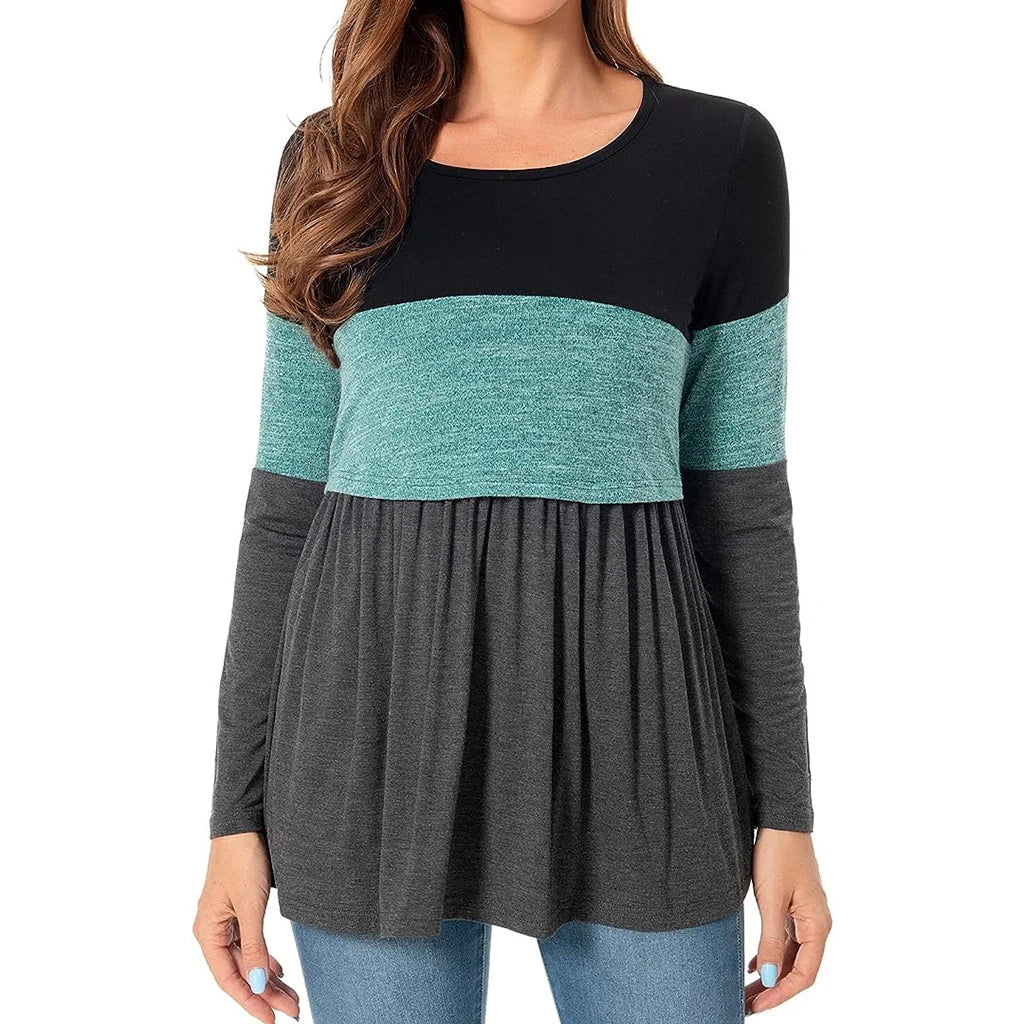 Maternity Nursing T Shirt Pregnant Womens Long Sleeve Patchwork Nursed Tops Blouse For Breastfeeding Pregnancy Clothes Pullover