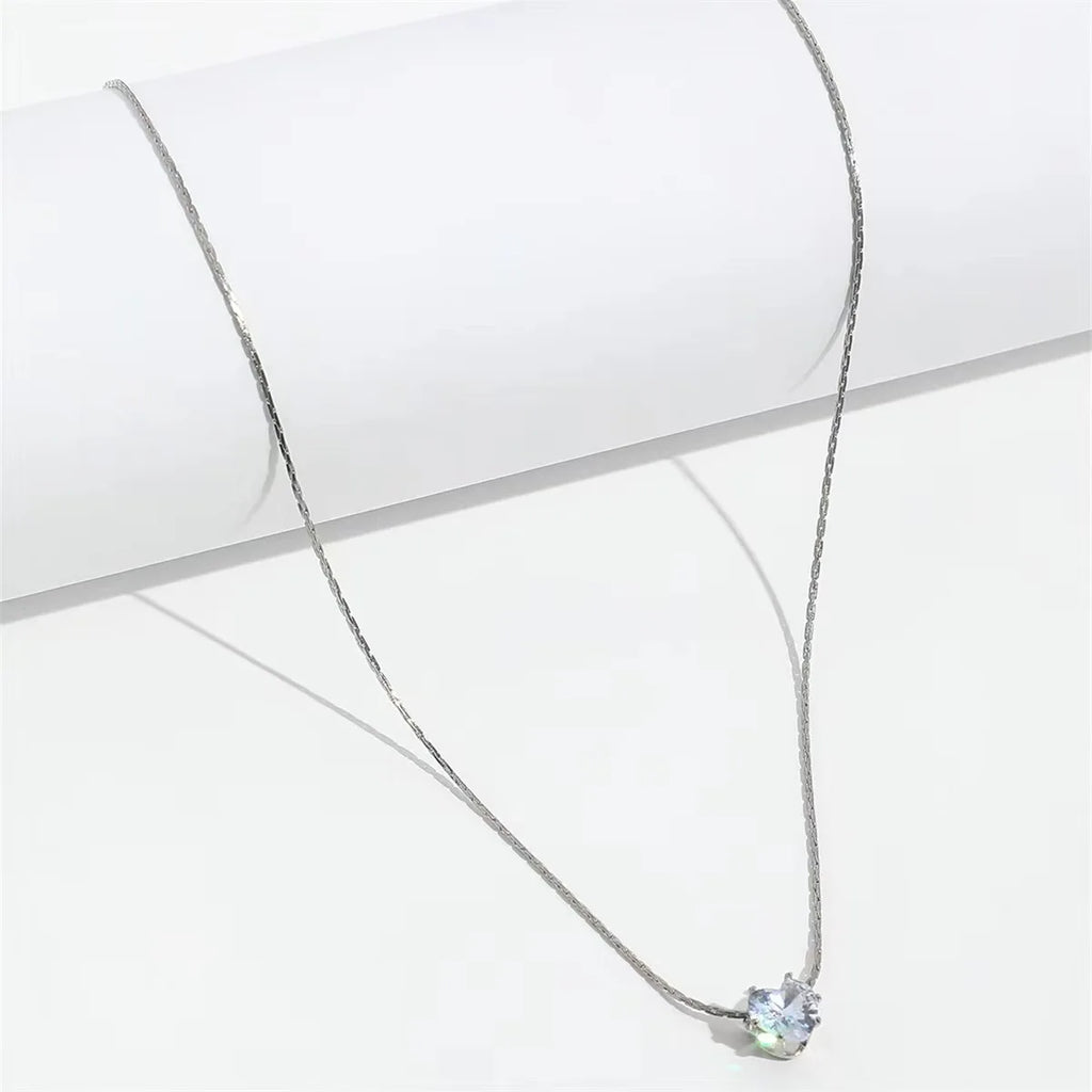 Peri'sbox Dainty Minimalist Solitaire Zircon Charm Necklace Anti Tarnish Stainless Steel Chain Round Clear Cz Stone Necklace New