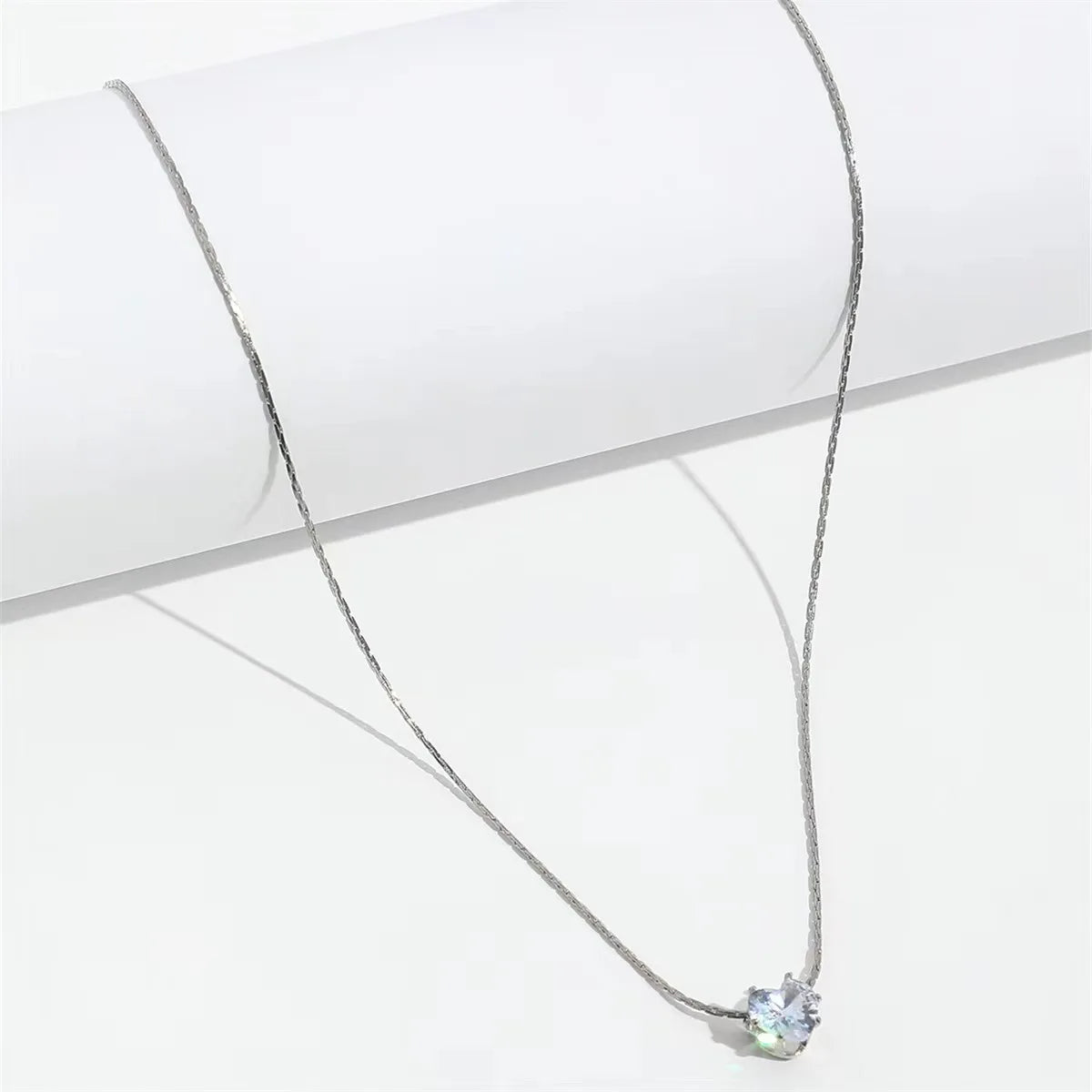 Peri'sbox Dainty Minimalist Solitaire Zircon Charm Necklace Anti Tarnish Stainless Steel Chain Round Clear Cz Stone Necklace New