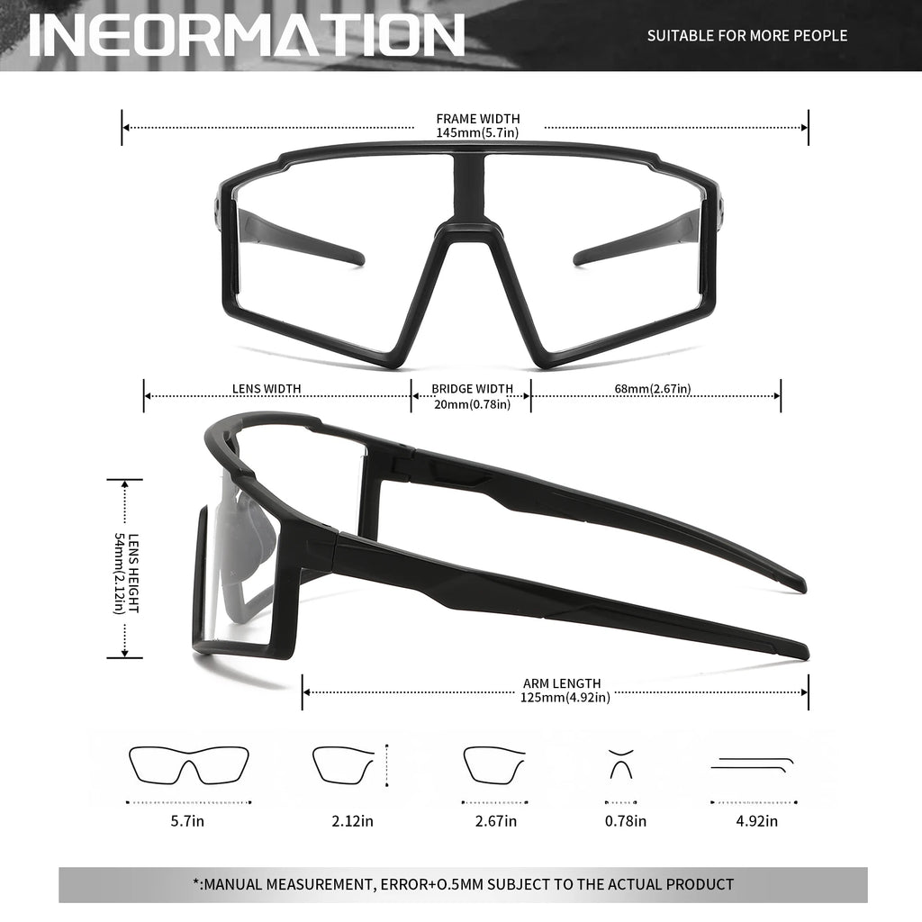 Photochromic One-Piece Sports Sunglasses - Oversized Wraparound Frame, UV400 Comfort Fit for Cycling, Fishing & Travel