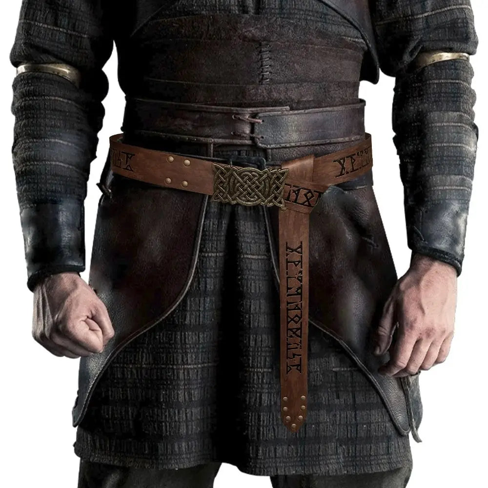 Novelty Embossed Viking Renaissance Buckle Belt PU Printing Celtic Belt Knight Leather Medieval Waistband Adult