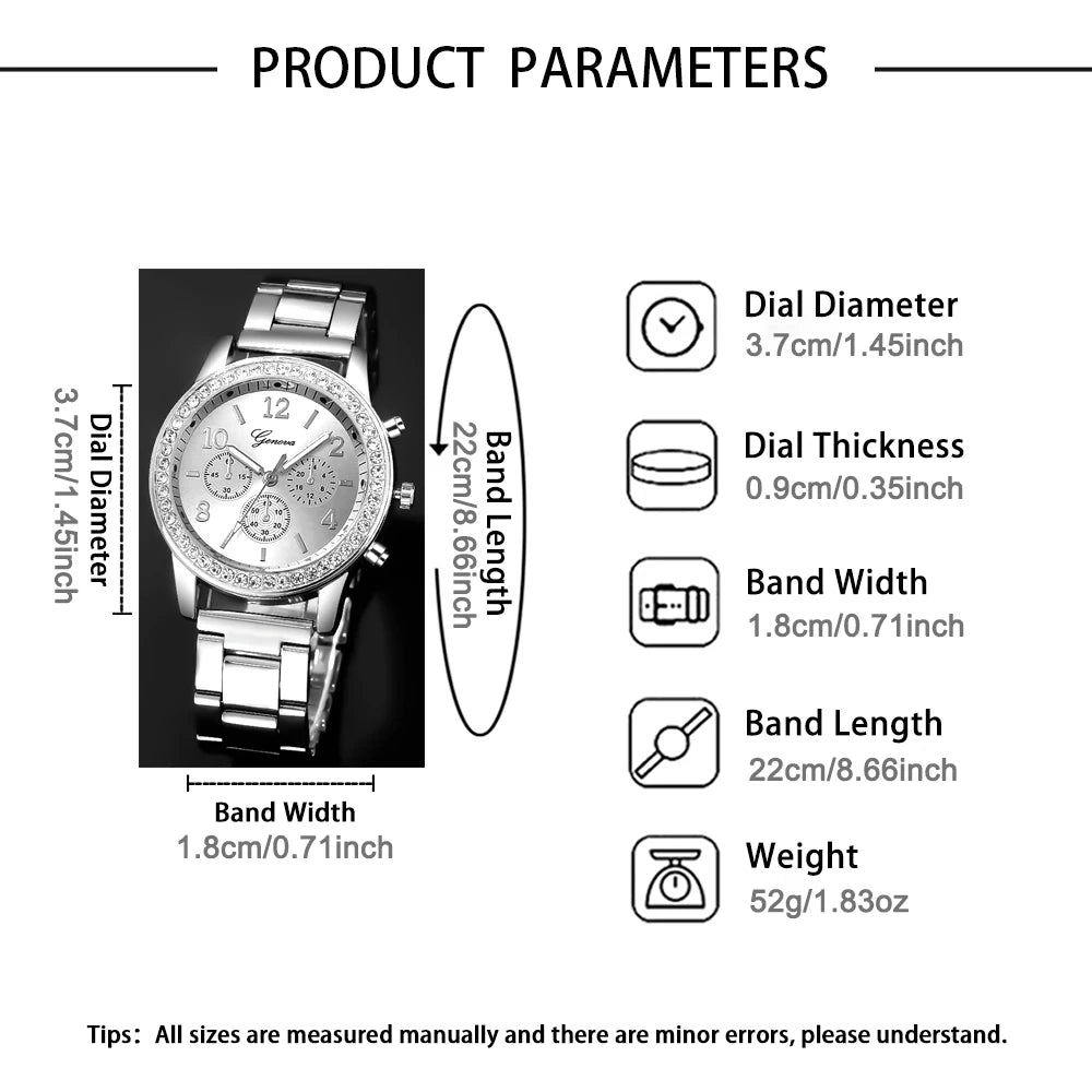 6-piece women's watch+accessory set, new fashionable watch+elegant accessories, the best choice for gift giving
