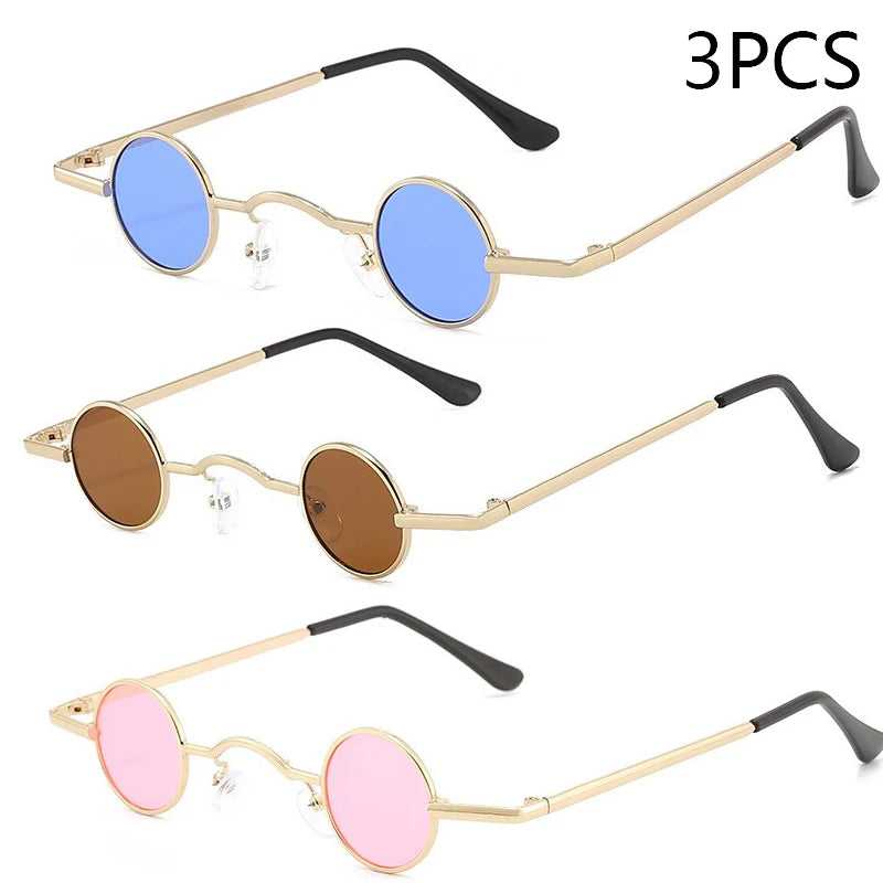 Vintage Rock Punk Man Sunglasses Classic Small Round Sunglasses Women Wide Bridge Metal Frame Black Lens Driving Eyewear