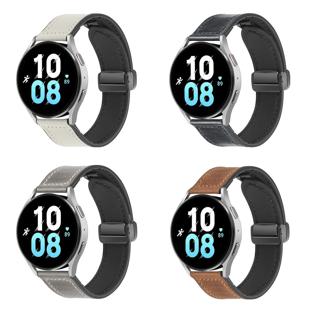 22mm Leather Magnetic Buckle Strap Compatible for Samsung Galaxy Watch 46mm/Gear S3 , Huawei,Garmin Sports Wristband Replace WRI