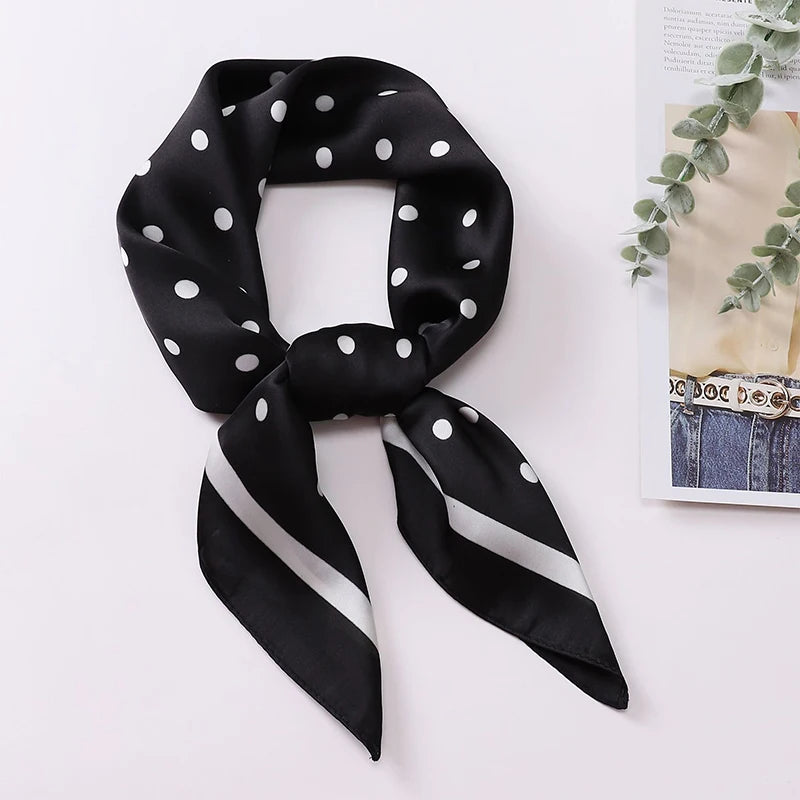 1pcs 70cm Luxury Fresh Polka Dot Printed Silk Scarf for Women Imitation Silk Simple Hijab and Elegant Headwear Square Bandana