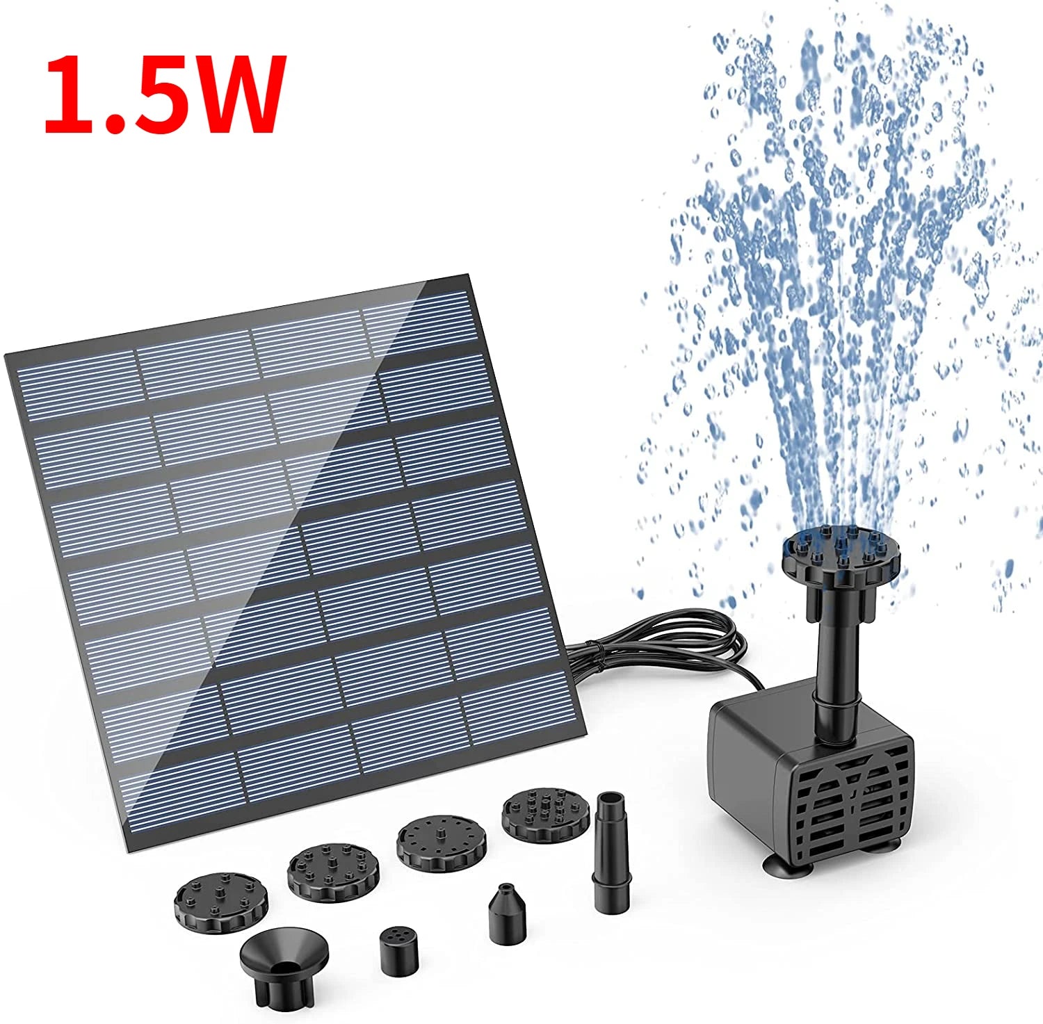 2.5W Split Solar Fountain Pump 6 Nozzles 4ft Water Pipe Outdoor Garden Landscape Decoration
