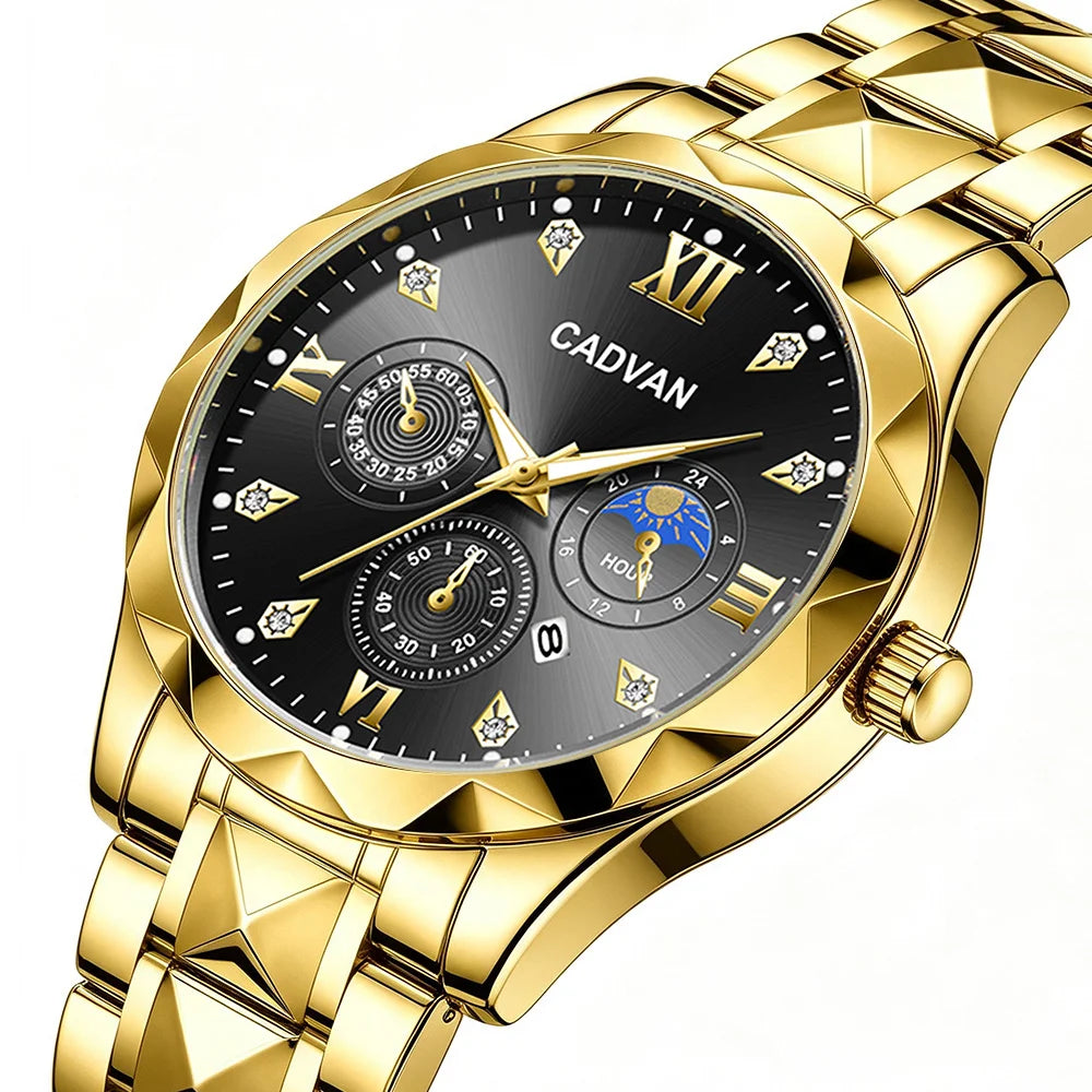 CADVAN Men's Luxury Steel Strap Calendar Watch with Stylish Stainless Steel Strap, Perfect Gift for Men's Watches - Boxed