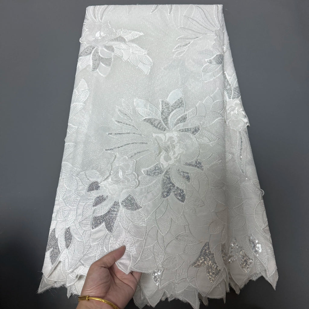 2026 High-Quality African Nigerian Tulle Lace Fabric Sequins Embroidery French Guipure Luxury Prom Party Dresses Beaded 5 Yards