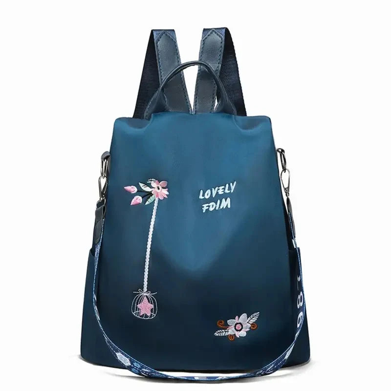 Waterproof Oxford Women Backpack Fashion Anti-theft School Bag Embroidery Designer Female Large Capacity Travel Shoulder Handbag