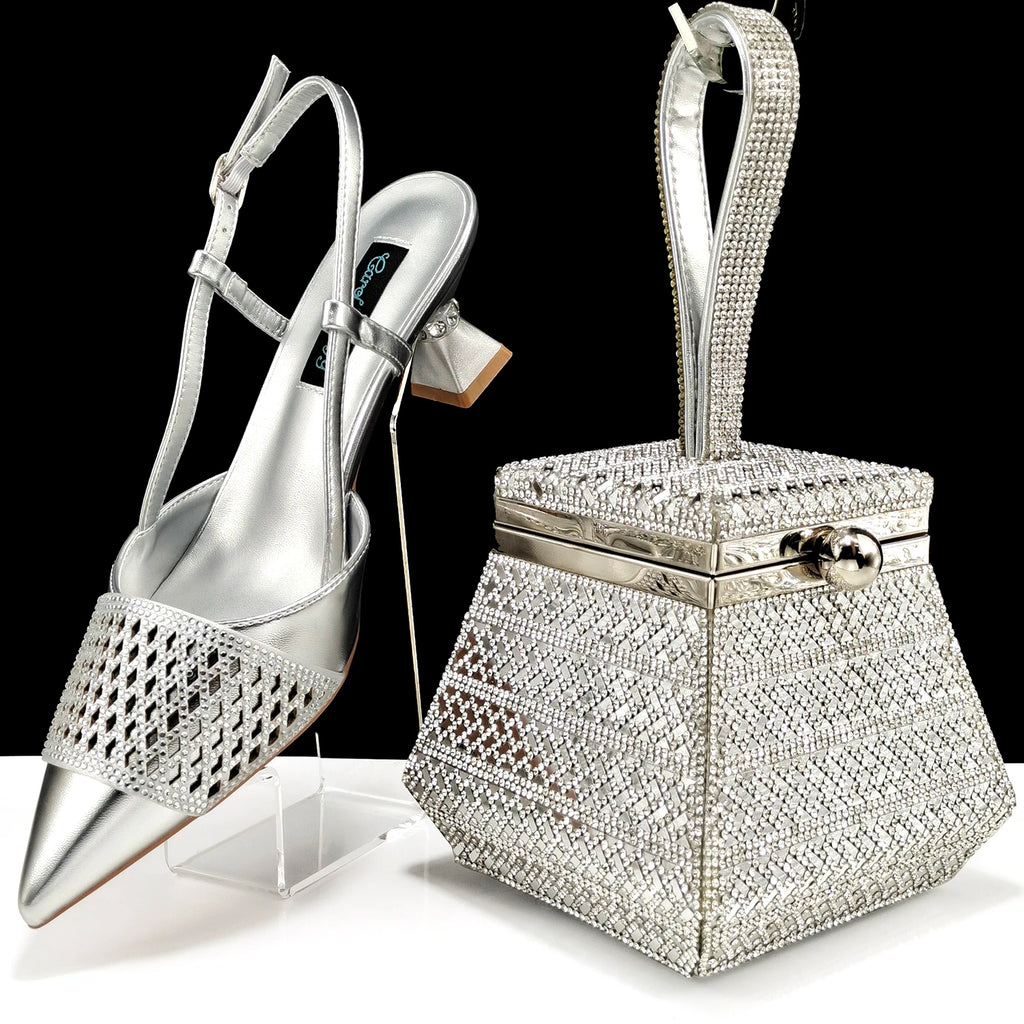 Fashion Three-Dimensional Hard Bag Sequins Decoration Lady Fashion Elegant Shoes and Bag Set Women Shoes