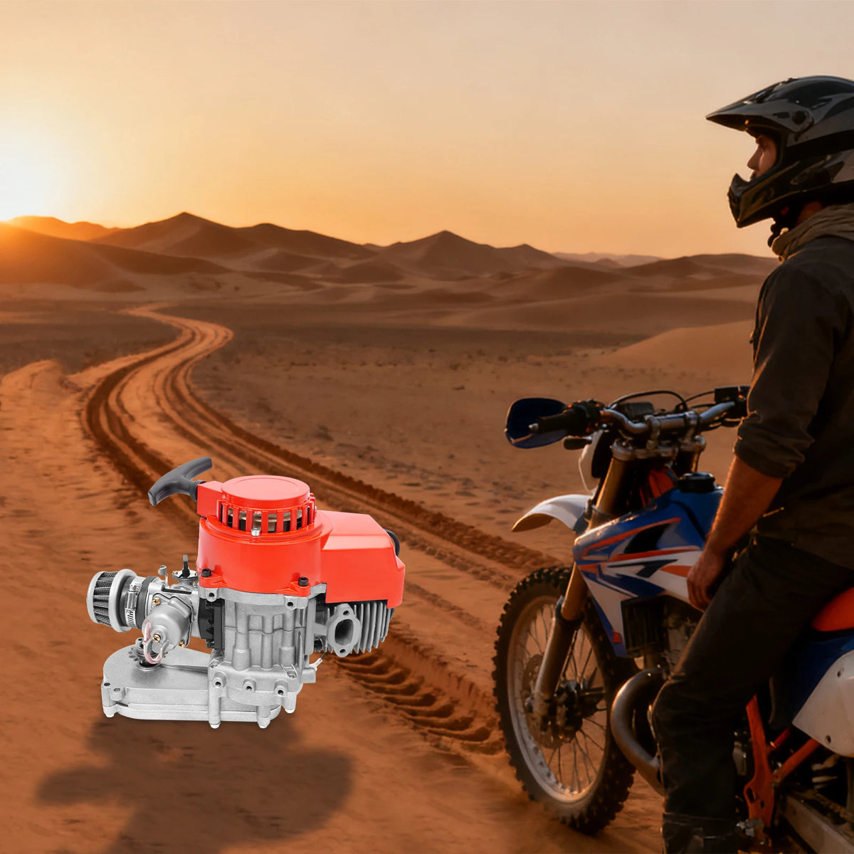 49cc Two-stroke Engine, Single Cylinder Pull Rope Start Motor, 2 Stroke Engine Motor, Air-cooled Aluminum Iron, 1PE44F-6 Model, 1.9KW 7000rpm, Direct Replacement, Red Grey, For Go Kart Scooter Bicycle DIY