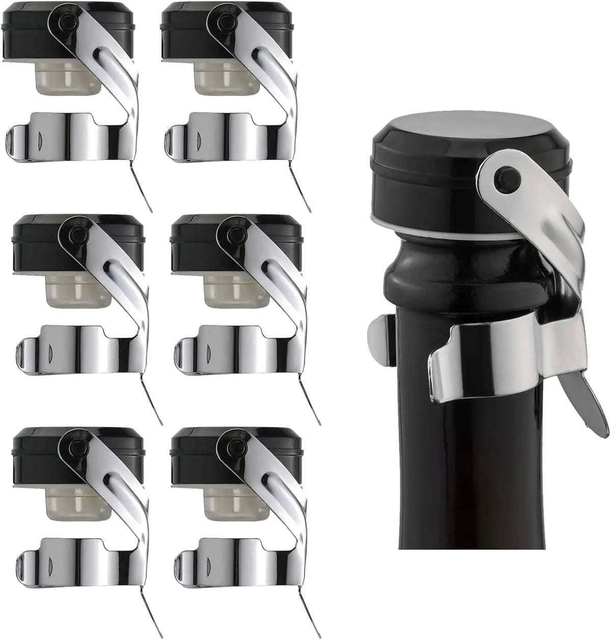 Champagne&Wine Bottle Stoppers Stainless Steel with Food Grade Silicone Leak Proof Keep Fresh Reusable Saver Prosecco Sparkling