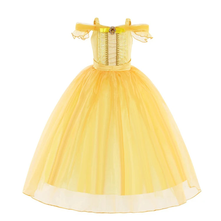2025 Girls Beauty and the Beast Classic Belle Princess Cosplay Costume Child Fairy Tale Clothing Party Carnival Vestido