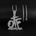 Luxurious Ice Crystal Zirconia Letter Otf Letter Pendant Necklace for Men and Women Fashion Rock Party Birthday Jewelry Gift