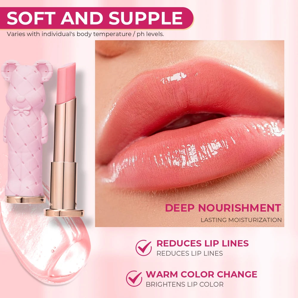 BEAUTY GLAZED Pink Bear Long Lasting Moisturizing Waterproof Natural Lip Balm Natural Formula Repairs Dry Lips Makeup
