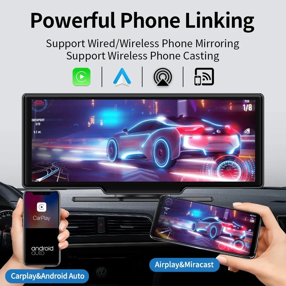 Large Car Screen Car Video DVD Player, 10.26 Inches Touch Screen, Supports Wireless to Mobile Phone, With Wireless Carplayer/For Android Atuo, It Has Music/Video Entertainment And Navigation Functions, Airplay, Mirror Link, L