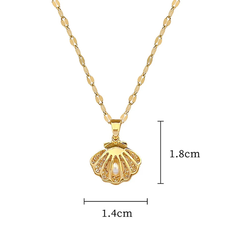 Yupsk Fashion Personalized Shell Starfish Pearl Necklace for Women  Versatile Shiny Zircon Engagement Wedding Party Jewelry