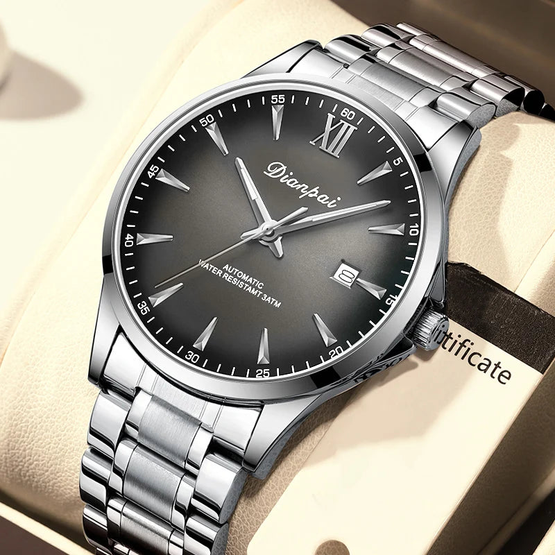 Dianpai Simple Business Men's Fully Automatic Mechanical Watch Stainless Steel Calendar Men's Waterproof Night Light Watch
