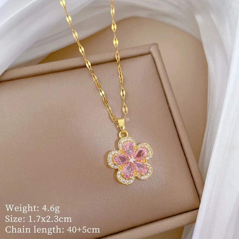 Fashionable Luxury Micro-Set Zircon Copper Pendant Necklace for Women Stylish Personality Versatile Stainless Steel Choker Jewel