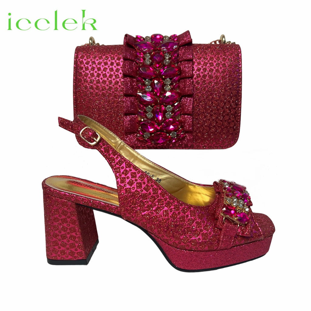 2026 Elegant Wine Peep-Toe Women Heels Pumps for Italian Matching Party Shoes and Bags Set for Parties with Diamond Accents