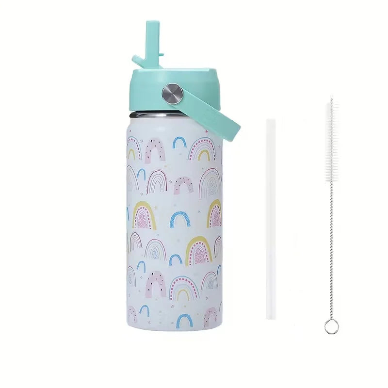 16oz Kids Water Bottle Cartoon Animal Children's Cup With Straw Stainless Steel Vacuum Flacks Thermos Bottle Thermal Mug Cups