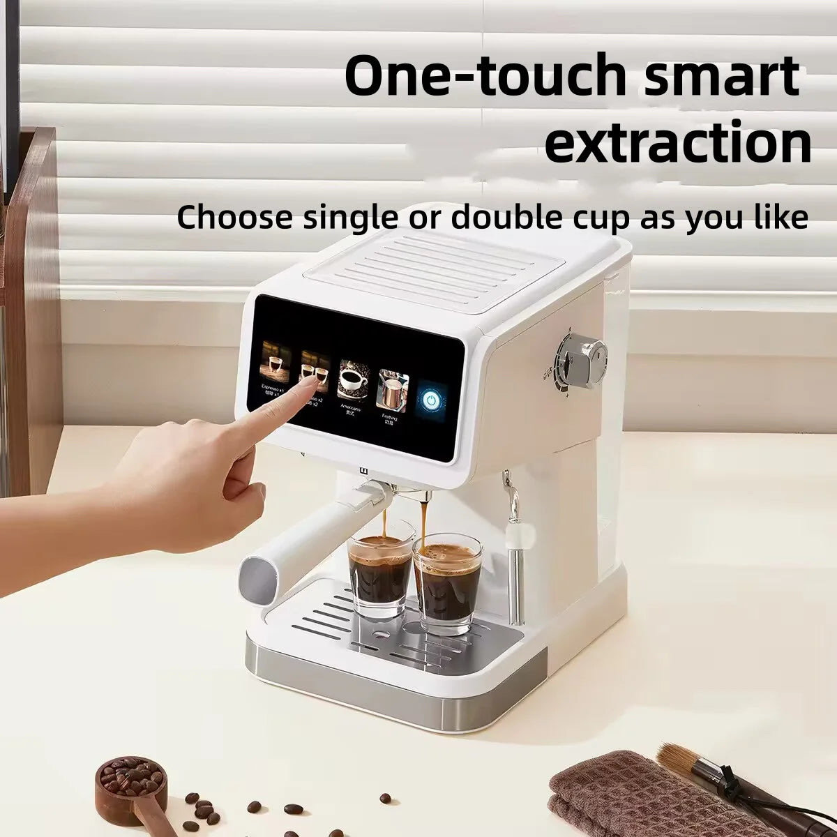20Bar Espresso Machine, Steam Milk Frother Coffee Maker with Fast Heating, Compact Semi-Automatic Cappuccino Brewer for Home Off