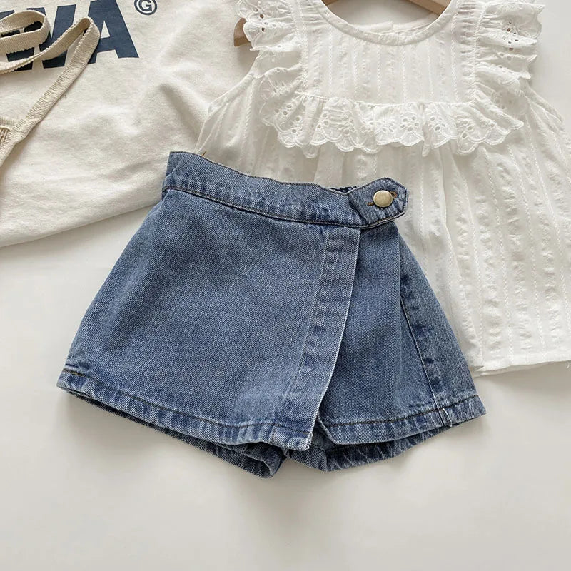 Brief Style Denim Blue Toddler Girls Skirt Shorts Kids Summer Sport Dress Pants Children Elastic Waist Trousers for 2-7 Years